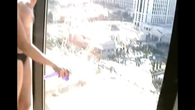 Using Stick On Dildo In Vegas Hotel Window And Sucking Cock