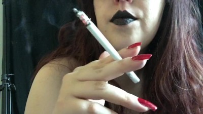 Chubby Goth Fetish Goddess D Smoking A Virginia Slim 120 In Black Lipstick