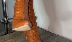 Stunning POV Bootjob With Paris Texas Croc Brown Stiletto Heeled Knee High Patent Leather Boots