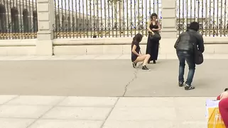 Mistress Takes Carolina Abril For A Public Street Walk On A Leash