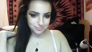 Brunette Slut With Big Naturals Posing Solo On Webcam