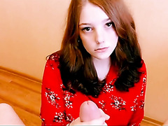 Modest Redhead Teen Pleasuring Cock With Her Mouth   POV