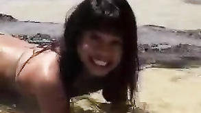Beautiful Exotic Asian Beauty Leanni Lei Laid In Hawaii Outdoors On The Beach